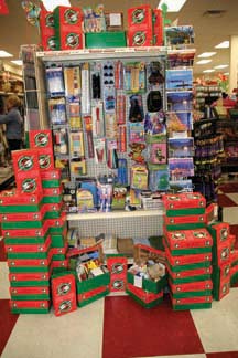 STACK 'EM UP: Operation Shoebox is under way, collecting items to send to children in developing countries. Boxes should be dropped off by Nov. 15.